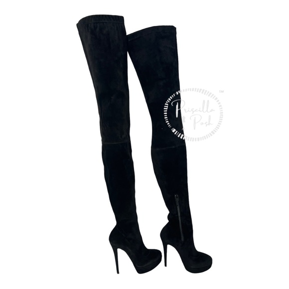 Christian Louboutin Black Suede Gazolina Suede Overtheknee Boots 36.5 Thigh High - Picture 10 of 15